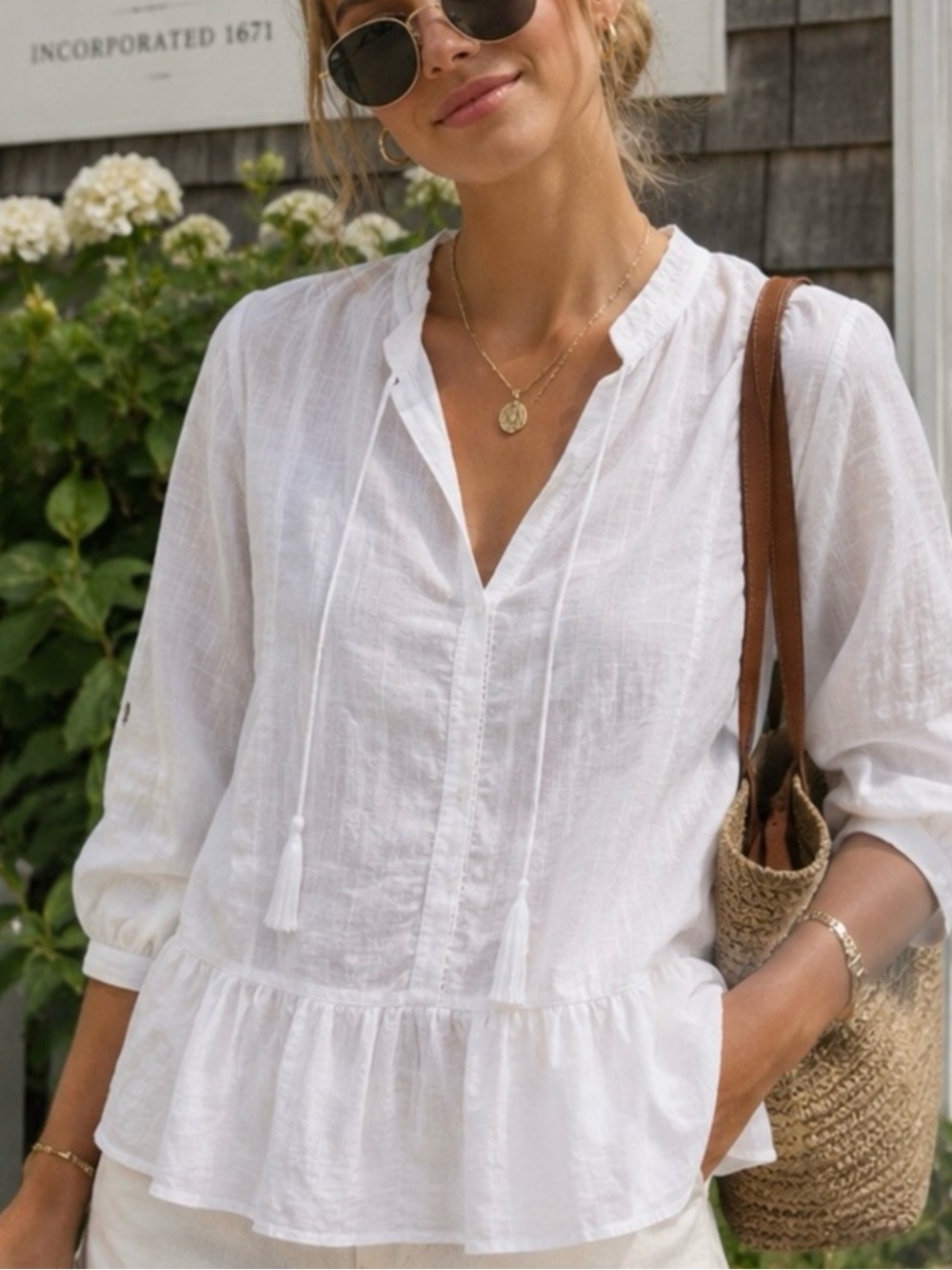 Banana Republic Heritage Collection White Peplum Tassel Tunic L